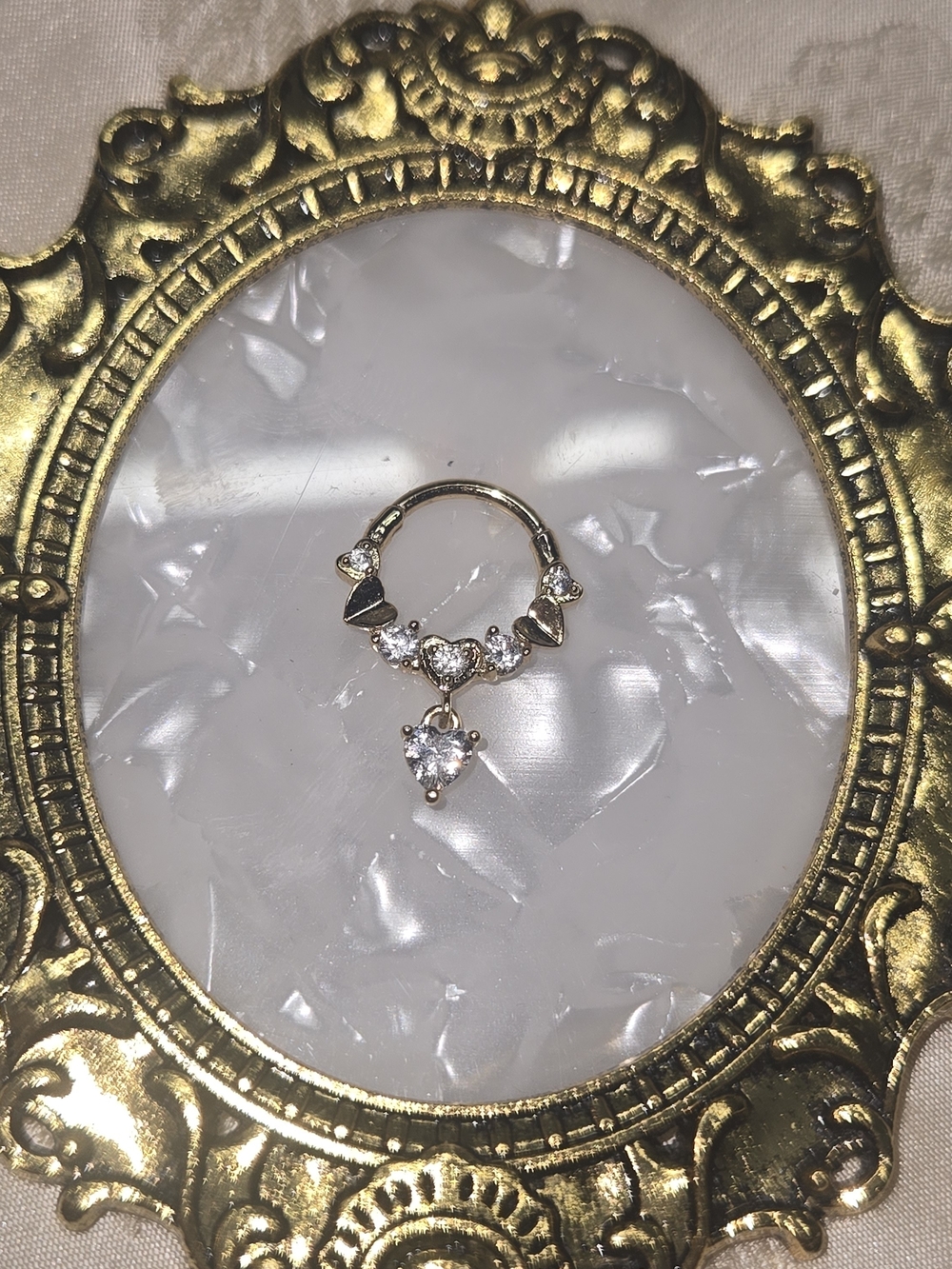 Gold Tone Heart Nose Ring with CZ's